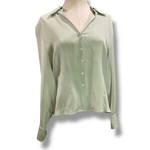 Size 16P Talbots Petites Stretch Silk Blend Womens Button Up Shirt